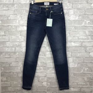 NEW Frame Le Skinny De Jeanne Dark Wash Skinny Jeans with Raw Hem